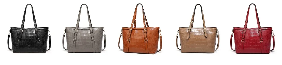 Women Large Capacity Shoulder Bag for Female Solid Crocodile Pattern Top-Handle Handbags