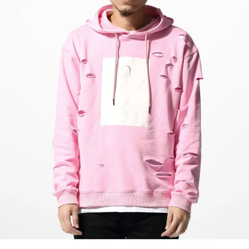 Agujero de color rosa con Capucha Sudaderas Para Hombre de