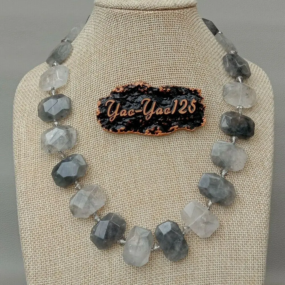 

19" Natural Cloudy Crystal Rectangle Necklace