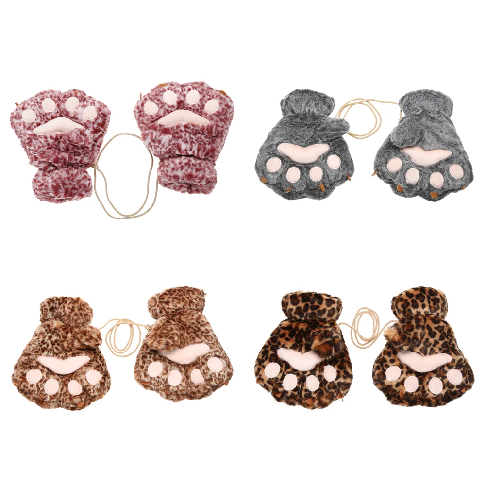 

Winter Warmer Plush Bear Paw Gloves Kids Children Adults Soft Funny Toy Gift For Baby Women Men Bear Paw Gloves with String