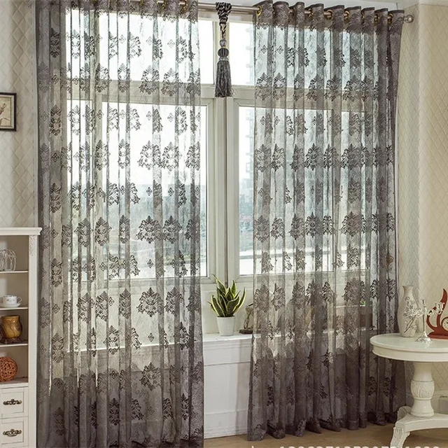 Fashion Cutout Dark Color Bay Window Curtain Gray Floor Fashion Cutout Dark Color Bay Window Curtain Gray Floor Transpa Voile Tulle Sheer
