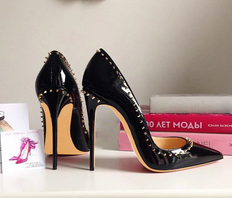 Talons Sexy Mariage Yue Hauts Chaussures Pompes Jabon picture Pointu 2 Noir picture Picture Verni Bout 3 Femmes De Cuir 1 En Italien Rivets Pointes À CxqXqYwr0z