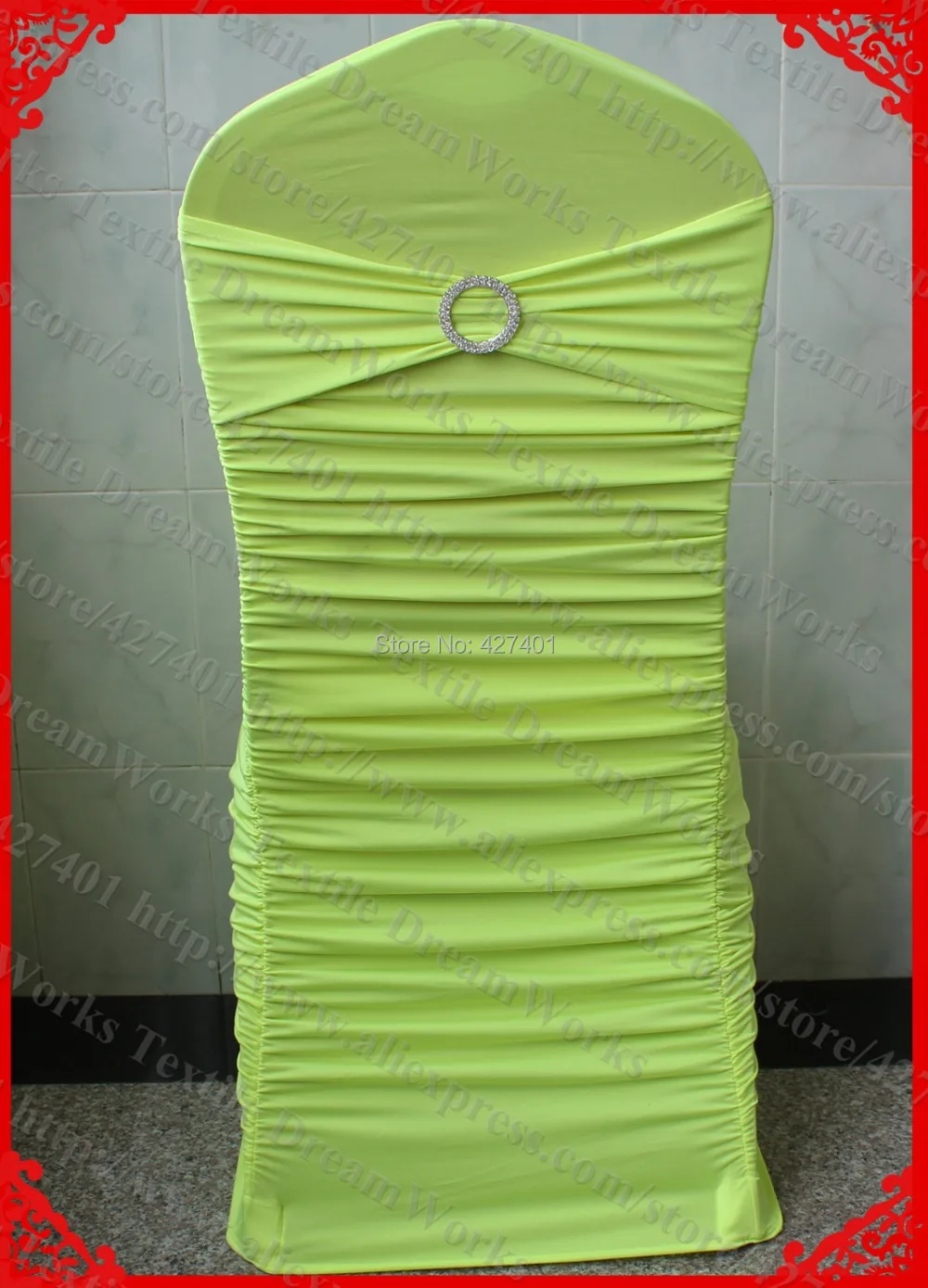 NO.20 Neon Green Ruffled Lycra Chair Covers With Lycra Band And Tow Row
