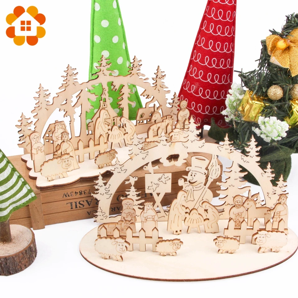 

1Set 2 Styles Creative Merry Christmas Desktop Decorations Wood Material Multi Christmas Series DIY Decor Supplies Gifts Toy