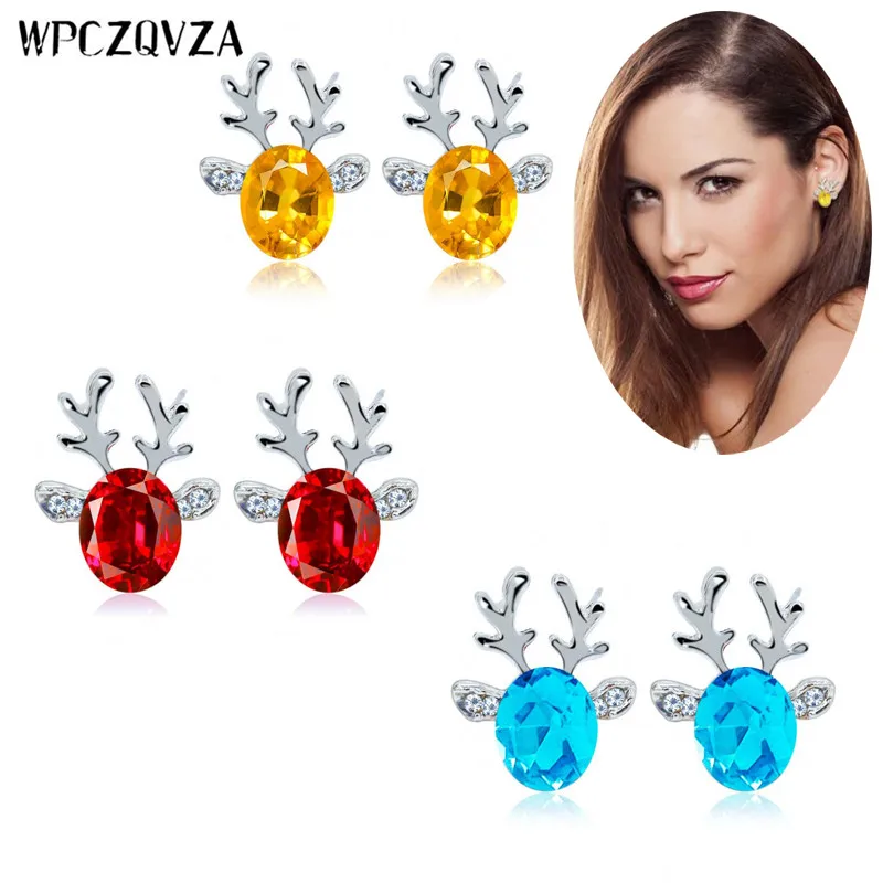 

WPCZQVZA Christmas Women Classic Deer Stud Earring Simple Crystal Earrings Female Elegant Rhinestone Party Ear Accessories