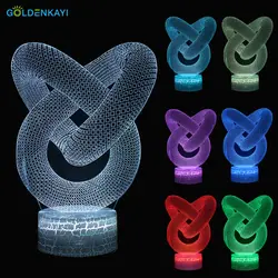 3D абстрактный двойное кольцо светодиодный оригинальность USB Night Lights атмосферу визуальный красочная настольная лампа светодиодный свет