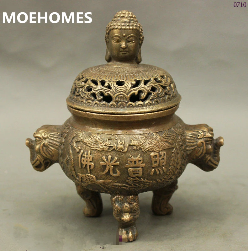 

MOEHOMES Chinese folk collection bronze Buddha bead statue censer home decoration gifts Metal crafts Incense burner censer