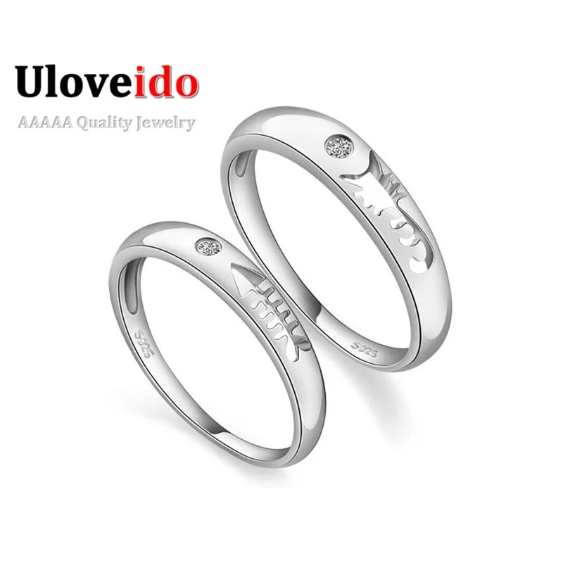 5 Off Wedding Couple Rings for Men and Women Engagement Silver Color Cat Fish Ring Valentine