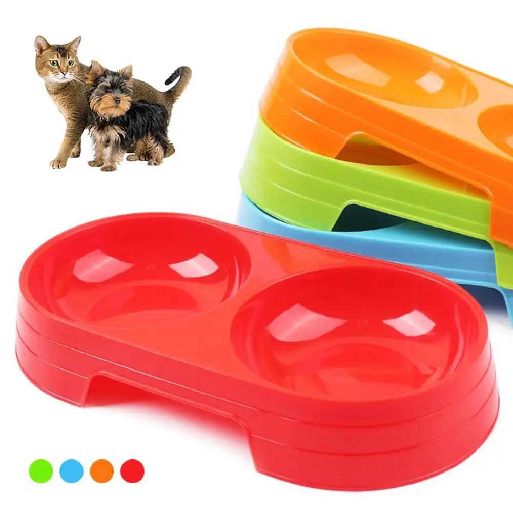 

Eco-friendly Pet Puppy Dog Cat Food Water Dish Feeder Plastic No Slip Double Bowl Dispenser Double Bowl for Dog Puppy Cat Eating