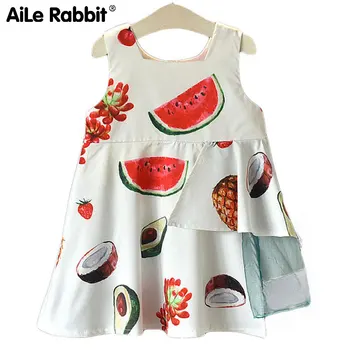 

AiLe Rabbit 2018 summer dress new girl fruit color print sleeveless dress vest skirt OK2230 B