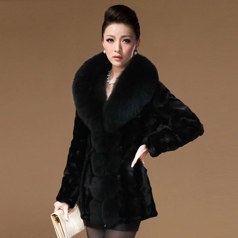 

Natural Mink Fur Coats Outerwear Women Plus Size M - 7XL Large Fox Fur Collar Elegant Real Fur Jackets 2019 Autumn Winter