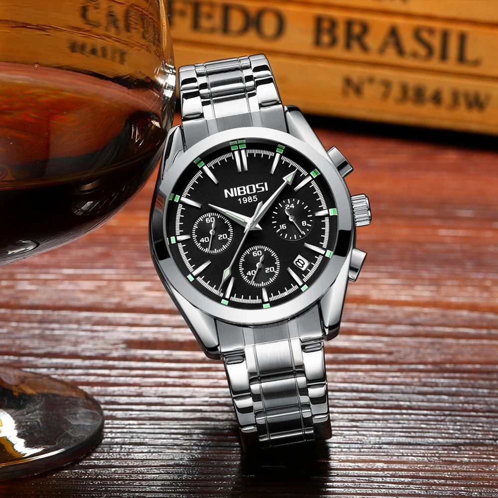 Nibosi 2018 Top Luxury Brand Military Sport Watch Men Quartz Clock Male Full Steel Casual Business Gold Watch Relogio Masculino