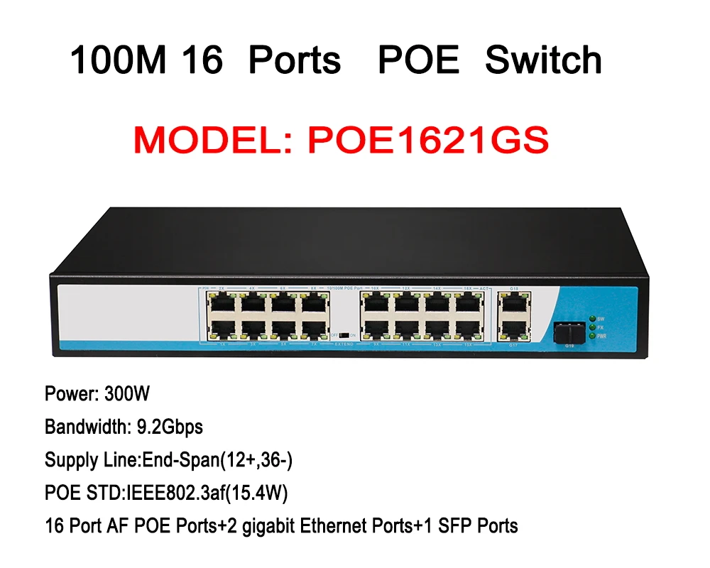 1u шасси 16 Порты и разъёмы PoE коммутатор 2ch Gigabit uplink сети Ethernet с 1 Порты и разъёмы 1000 м SFP слот