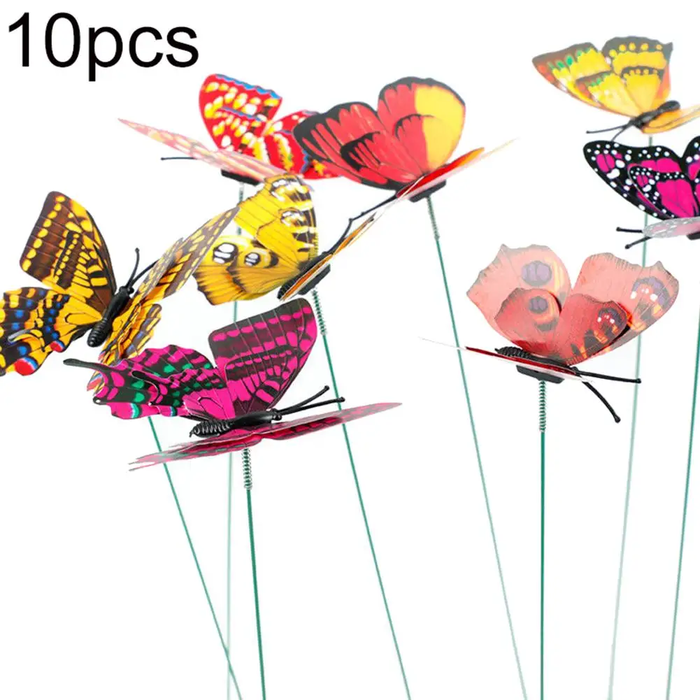 

40# 10Pcs Realistic Simulation On-Sticks Butterfly Ornament Outdoor Home Garden Patio Decor Random Color