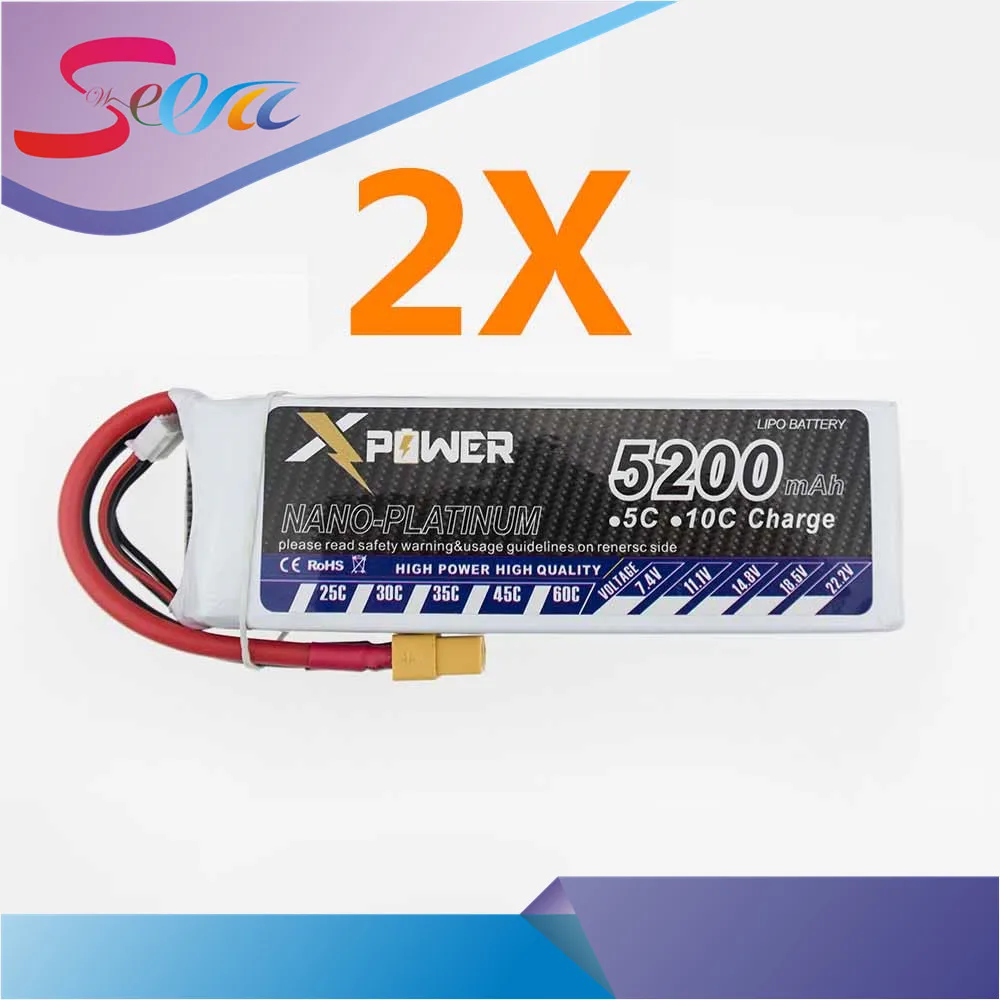 

2pcs XT60 Plug 5200Mah 11.1V 3S 30C Li-po Battery For DIY Racing RC Helicopter Qudcopter Drone Truck Car Boat parts