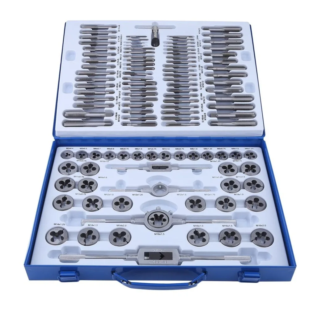 

110PCS Metric Threading Tap And Die Set Tools Set Chrome Vanadium Steel Adjustable Tap Die Holder Gauge Wrench