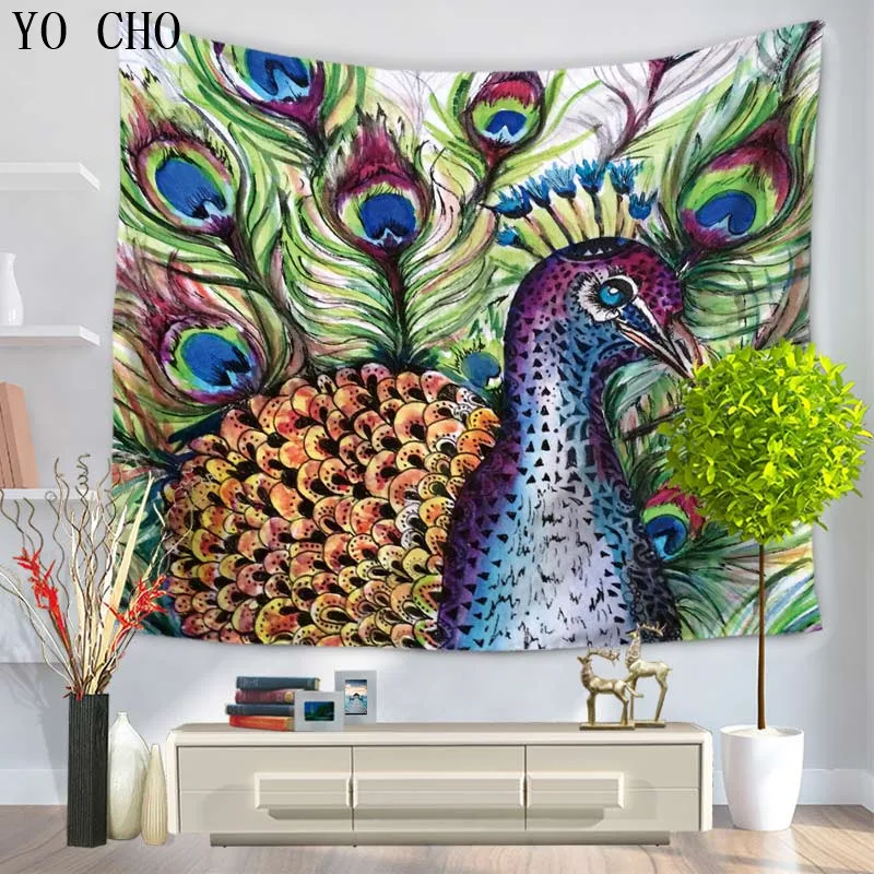 Us 4 58 30 Off Yo Cho Proud Elegant Peacock Tapestry Vibrant Colors Feathers Home Decor Wall Hanging Tapestries Wall Decor Bedroom Party Decor In