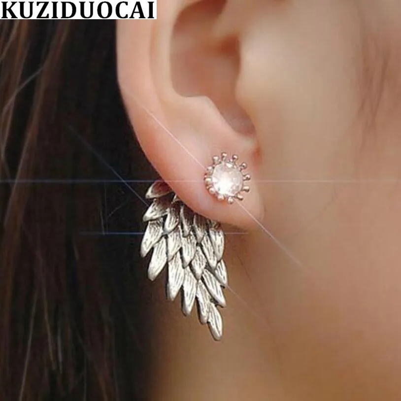 

Kuziduocai New Fashion Jewelry Metal Rhinestone Feather Angel Wings Statement Drop Earrings For Women Brincos Pendientes E-969