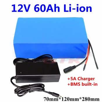 

GTK 12V 60Ah lithium Li ion battery pack 12V with BMS for outdoor light HID inverter Xenon lights solar+5A Charger