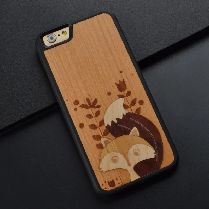 

Squirrel Splicing cute original unique retro design wood phone case for iPhone 6 S 7 8 plus wooden cover for Huawei P10 plus