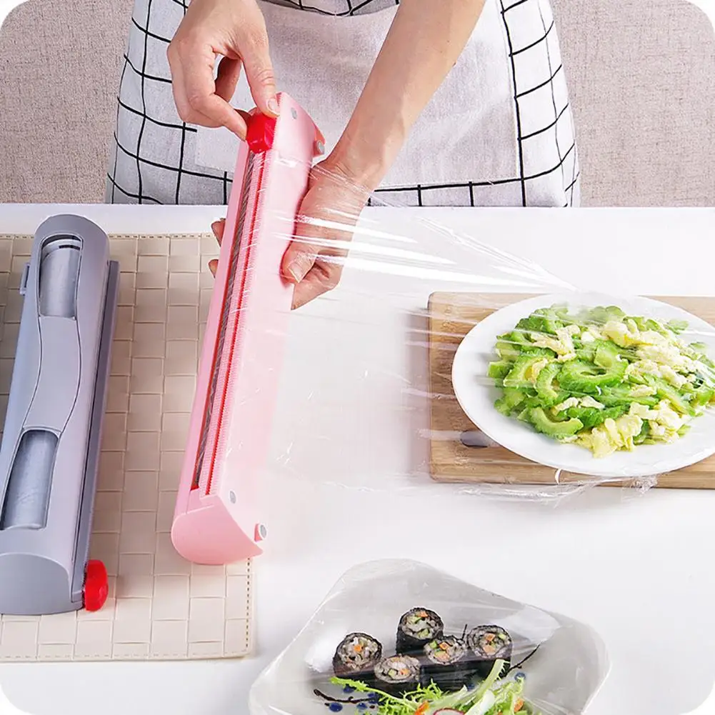 

Kitchen Food Fruit Plastic Wrap Dispenser Cutter Box Cling Film Cutting Tool