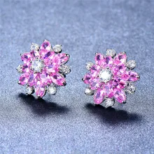 Женское милое платье принцессы розового цвета с снежинка серьги с бриллиантами 925 пробы Серебряные ювелирные изделия новые свадебные серьги для Для женщин