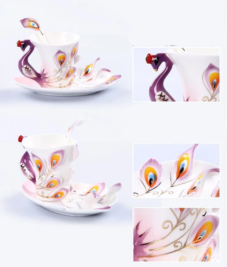Креативная фарфоровая эмалированная 3D цветная чашка с блюдцем и ложкой, керамическая кофейная чашка, креативные чашки, кофейные чайные наборы