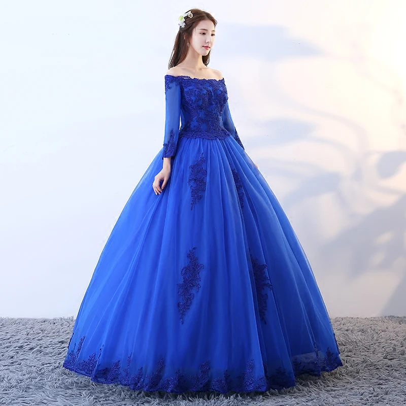 Ruthshen Quinceanera платья королевский синий Маскарад Vestido Винтаж с открытыми плечами