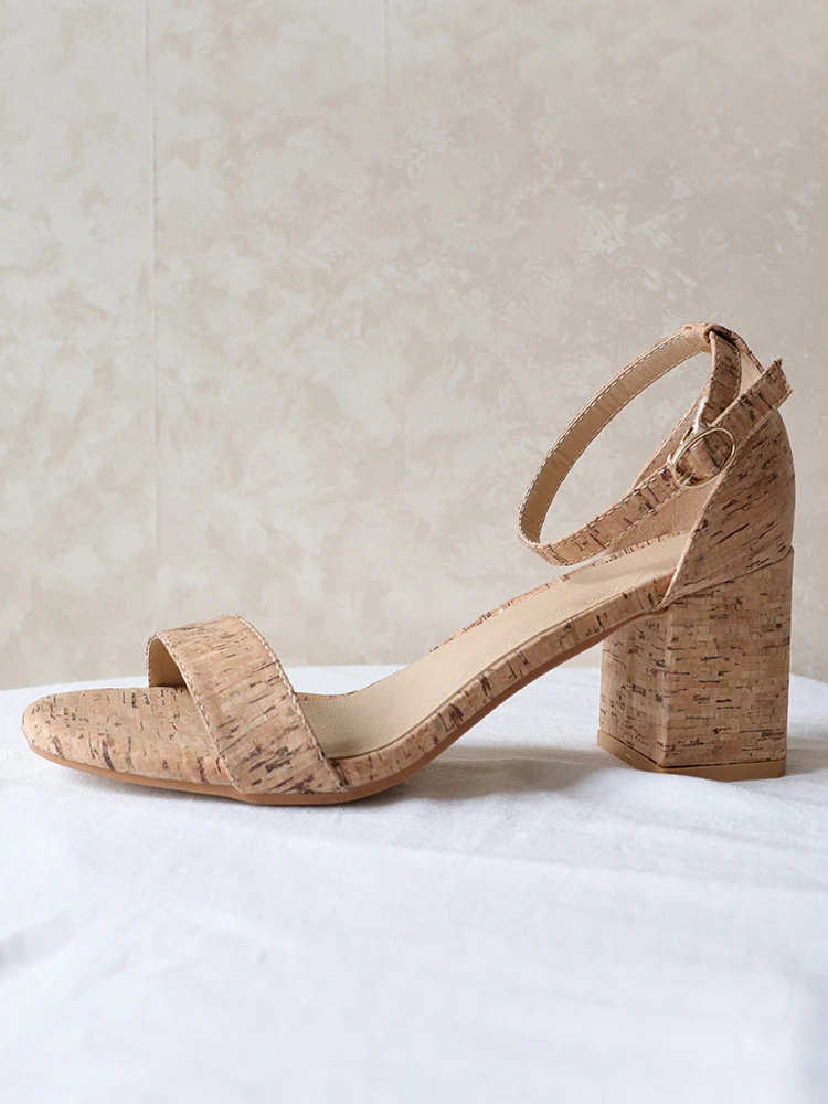 cork strappy heels