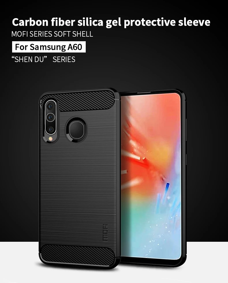 MOFi For Samsung Galaxy A60 Case Cover Carbon Fiber Soft TPU Back Cases Protector For Samsung Galaxy A60 Silicone Phone Cases