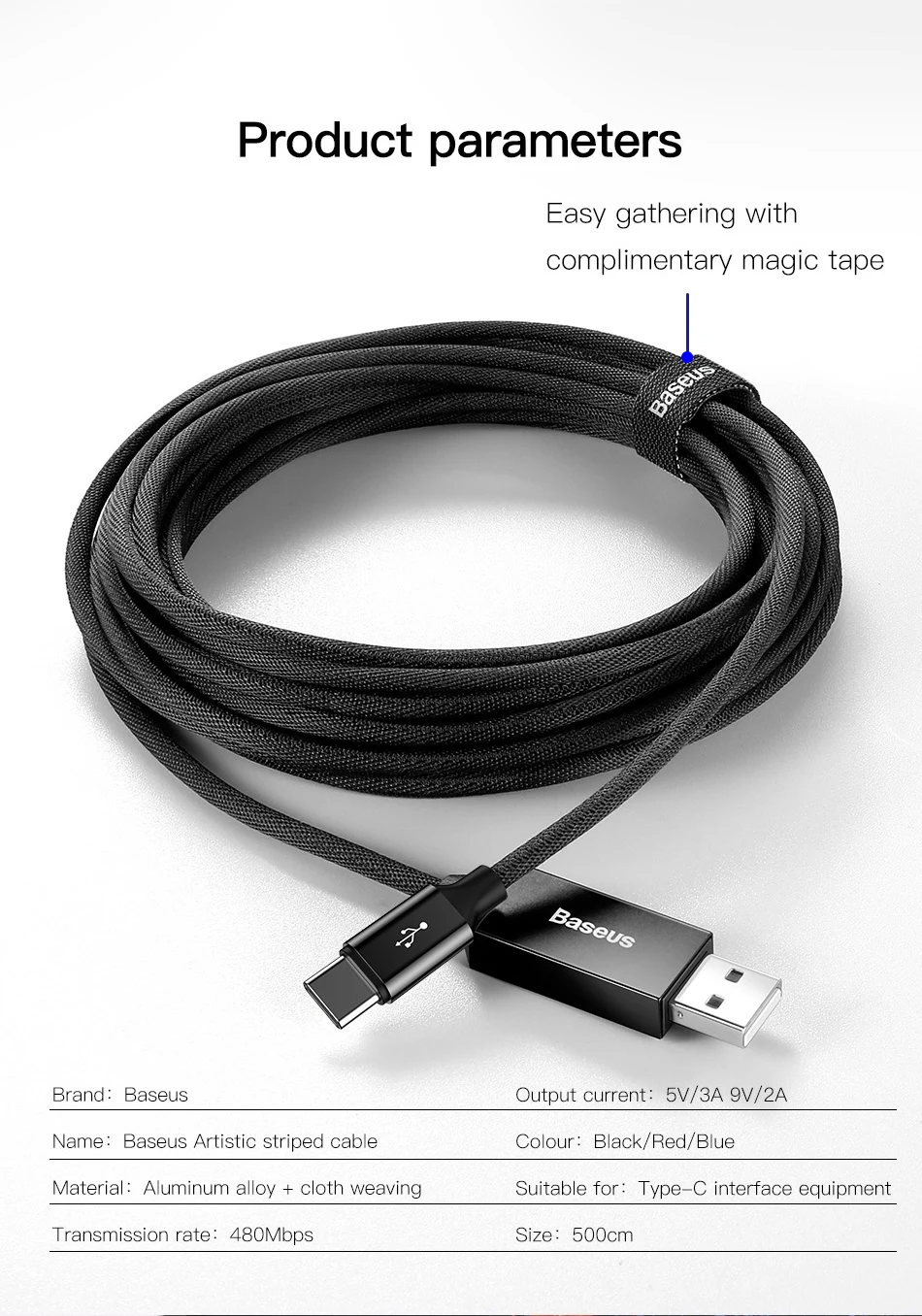 Baseus 3A usb type C кабель USB C QC 3,0 быстрое зарядное устройство USB C кабель для samsung huawei P20 Xiaomi нейлоновый USB C провод для телефона Дата-кабель