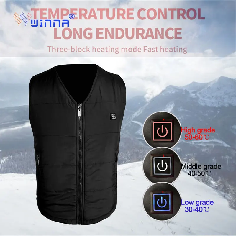 

Men Fashion Electric Heated Vest Winter Warm Thermal Heating Vest 3 Level Temperature Control Camping Hiking Skiing Vest