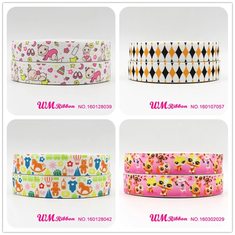 

Q&N ribbon 7/8inch 22mm boom bam printed grosgrain ribbon webbing 50yards/roll for hair tie free shipping