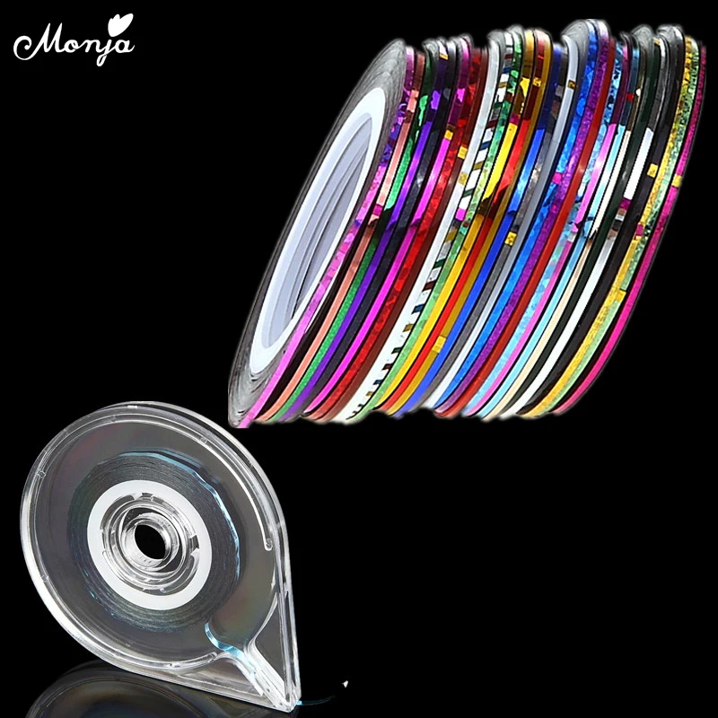 

Monja 30 Rolls Mixed Color Nail Art Striping Tape Line Sticker Decal DIY Decoration Kit with Free Tape Case Holder Easy Use Tool
