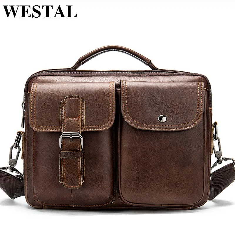 

WESTAL Messenger Bag Men's Genuine Leather Bag for Men Flap Small Handbags Men Crossbody Bags for ipad Male Shoulder Bags 8592
