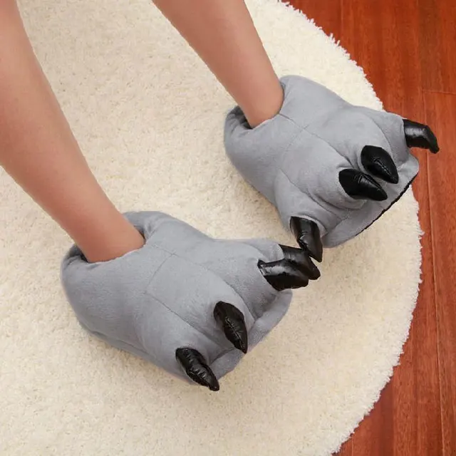 Unisex Slippers Funny Tiger Dinosaur Paw Women Cute Monster Claw Slippers Cartoon Soft Plush Warm Indoor Slippers