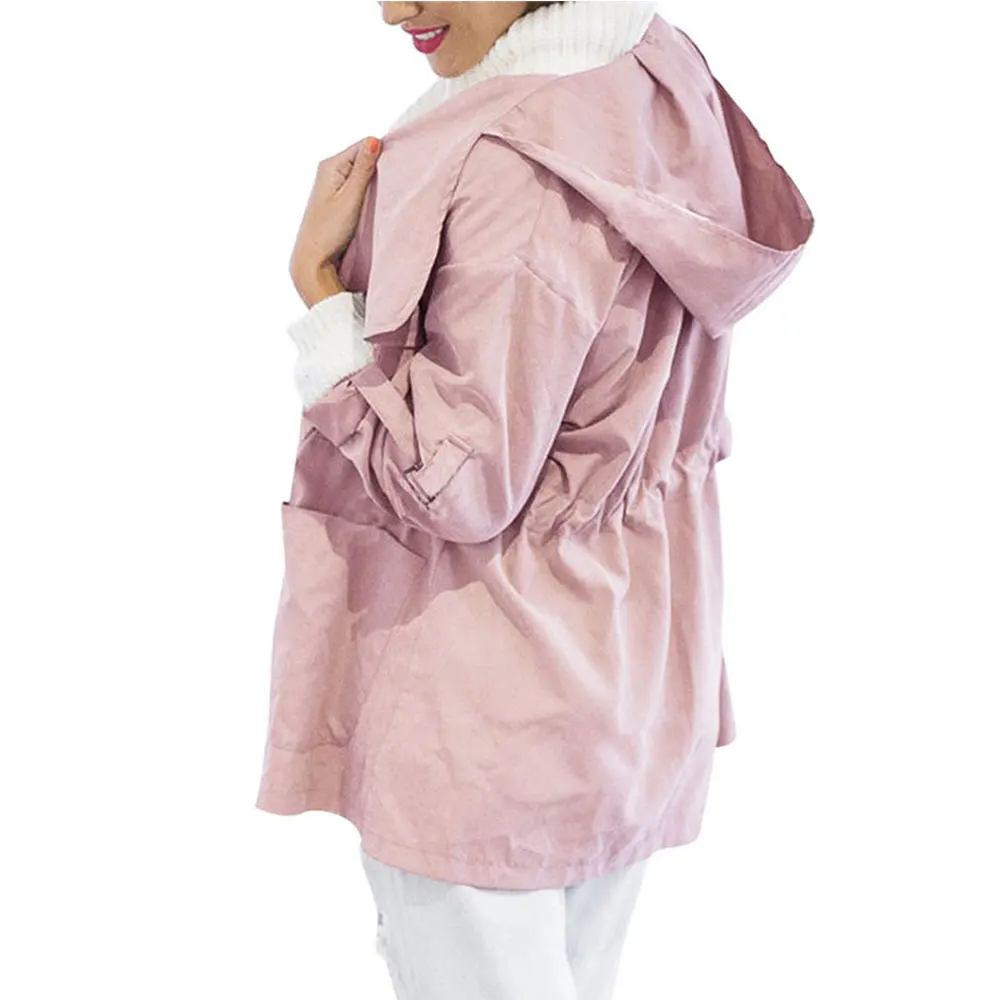 CUHAKCI, новинка, женские куртки с эластичным поясом и карманами, пальто, осенняя верхняя одежда с длинным рукавом, пальто с капюшоном, женская Свободная куртка, повседневные пальто - Цвет: S810 Pink
