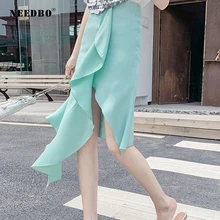 NEEDBO, модная миди юбка лето, высокая талия, юбка русалки, необычная, повседневная, облегающая, женская юбка,, элегантная, для девушек, юбки WS21936