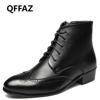 

QFFAZ Men Boots Pointed Toe chelsea boots men Oxford Dress Shoes bota para hombre men's autumn leather boots chaussures men