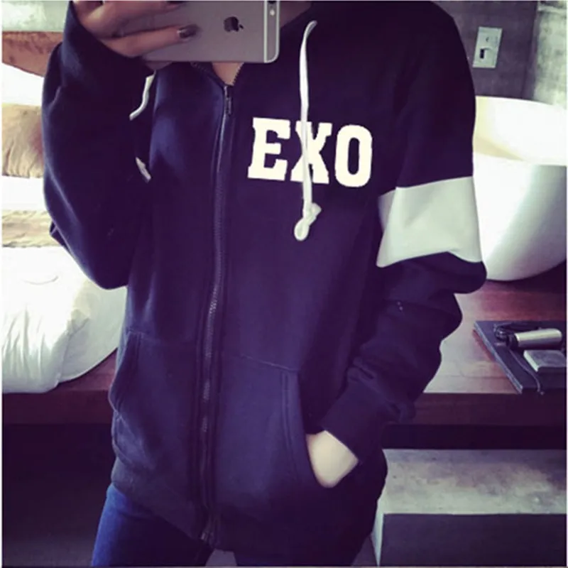 Kpop Exo sudadera con capucha para mujeres chndales de tela de moda sudadera bisbol Exo sobredosis Feminino cremallera jueg