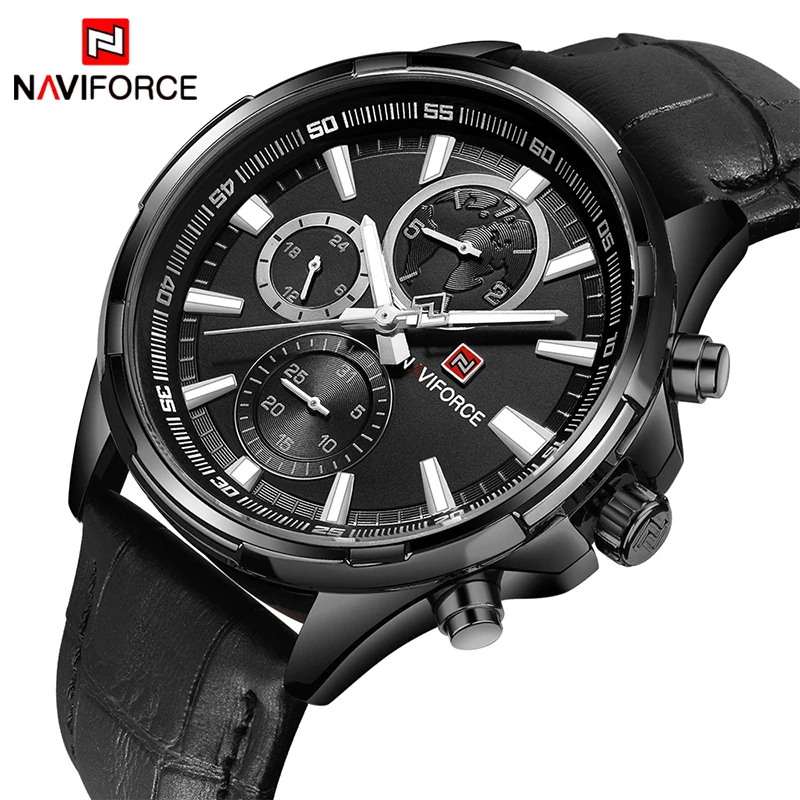 

NAVIFORCE Mens Sport Watches Men 24 hour Date Quartz Clock Top Brand Luxury Male Fashion Leather Waterproof Military Wrist Watch