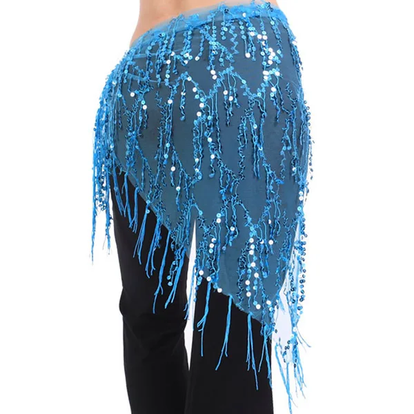 New Women Belly Dance Triangle Hand Make Sequin Tassles Mesh Hip Scarf Wrap 9 Colors Wholesale