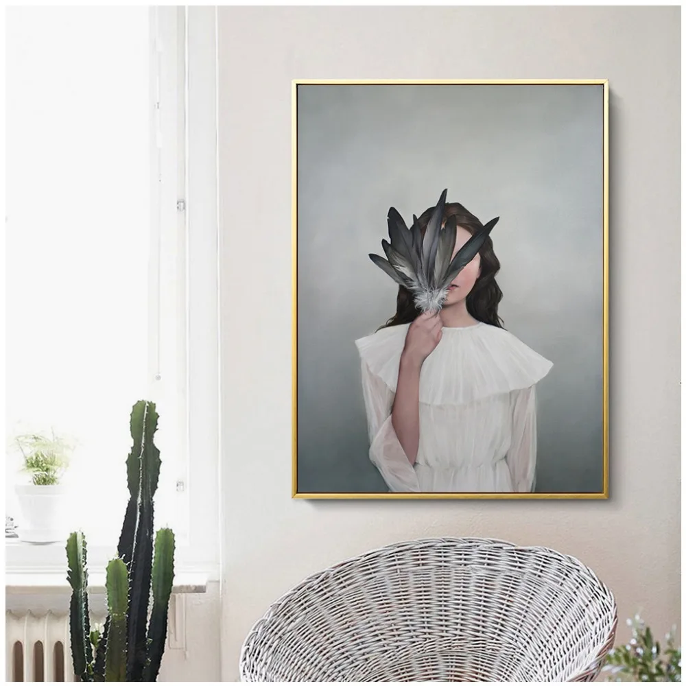 

Posters and Prints Feather Women Nordic Wall Art Canvas Painting Wall Pictures For Living Room Home Cuadros Decoracion