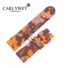 CARLYWET 24mm Camo Orange Waterproof Silicone Rubber Replacement Wrist Watch Band Strap Belt For Luminor men silicone rubber wrist watch strap band waterproof with deployment clasp red orange blue coffee