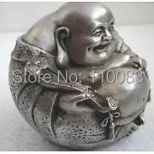 Винтажный ручной работы чайник для китайского Востока редкая удача тибетская Серебряная улыбка статуя Будды антикварная металлическая