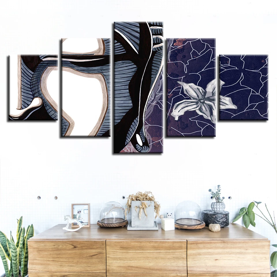 

Modular Printed Canvas Posters Decor Framework 5 Pieces Buddha And Lotus Flower Pictures Triptych Painting Living Room Wall Art