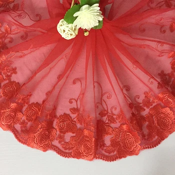 

20*90cm Rose Flower Red Lace Fabric Craft Cloth Mesh Embroidery Tulle Net Lace Edging Trim Fabric Ribbon Clothing Accessories