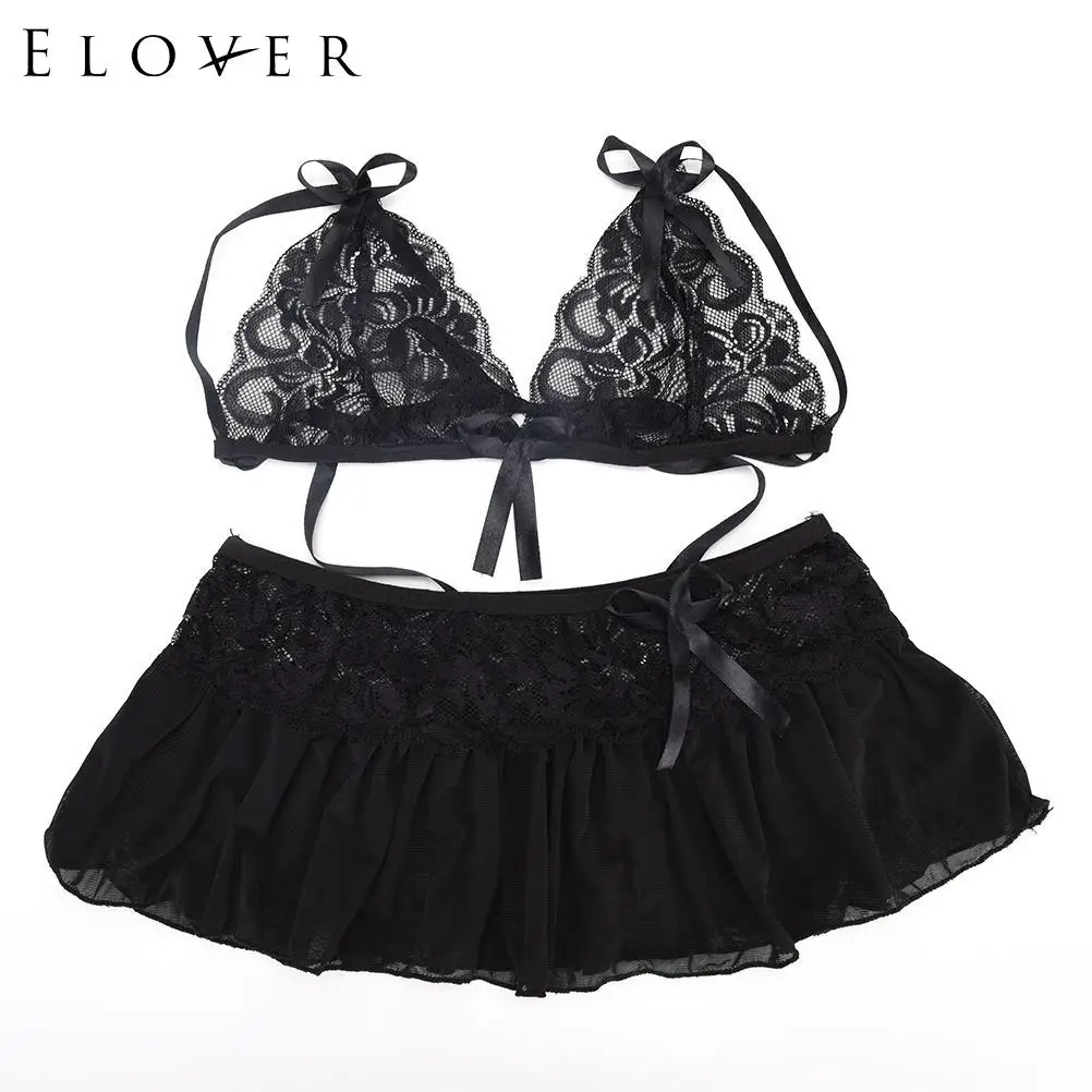 Elover 1 Set Sexy Lingerie Hot Dress Underwear Lace Set Erotic Lingerie+G-string Sexy Costumes Novelty Special Use Black Red Elover 1 Set Sexy Lingerie Hot Dress Underwear Lace Set Erotic Lingerie+G-string Sexy Costumes Novelty Special Use Black Red