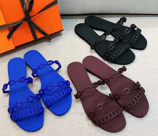 Carole Levy 2019 Zomer Open Teen Vrouw Platte Slippers Strand Slijtage Kettingen Patroon Gladiator Sandaal Sexy Uitsparingen Slides Zwart Blauw Carole Levy 2019 Zomer Open Teen Vrouw Platte Slippers Strand Slijtage Kettingen Patroon Gladiator Sandaal Sexy Uitsparingen Slides Zwart Blauw