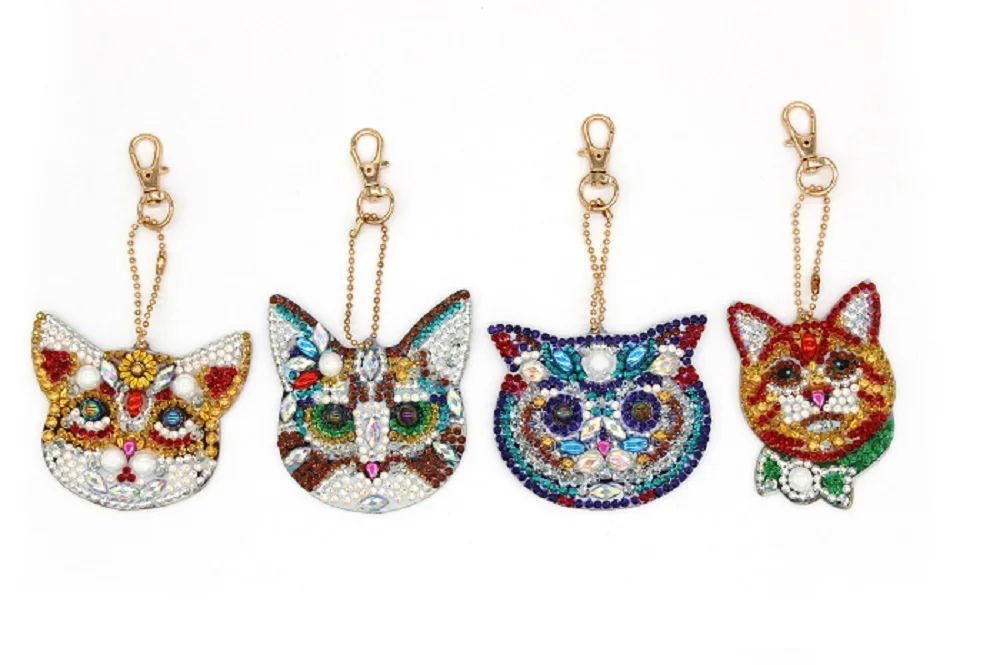 

4Pcs DIY Keychain Diamond Painting Special Shaped Full Drill Cat Ornament Embroidery Cross Stitch Jewelry Pendant Keyring